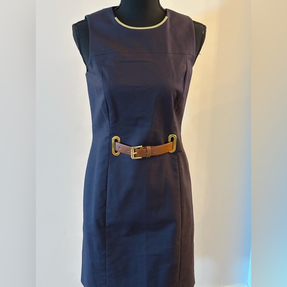 Michael Kors Navy Belted Sheath Dress – Size 2 (NWT)